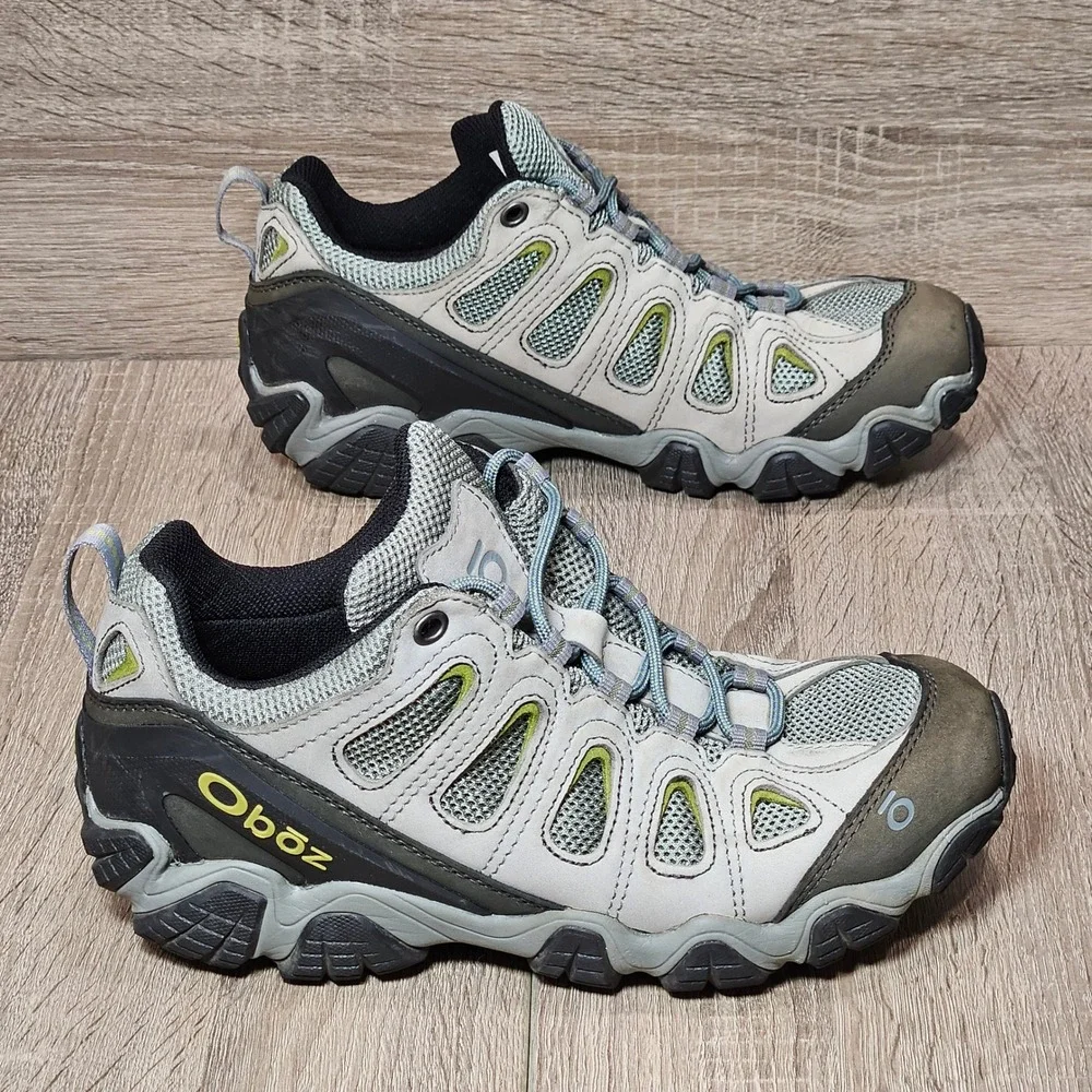 Oboz Sawtooth II Low Hiking Shoes Mens 9 Gray Charcoal Lime Green Trail Sneakers